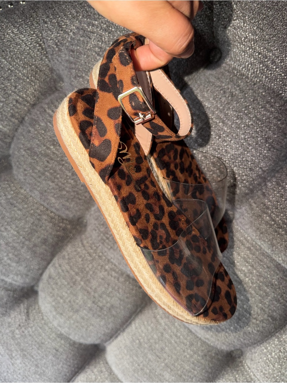 Leopard Print Platform Sandals with Clear Toe Strap - Women
